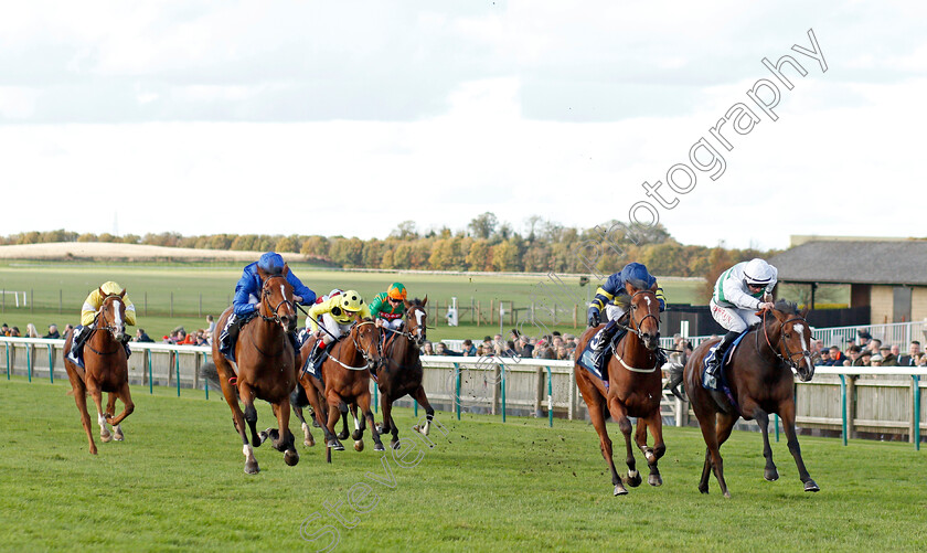 Kawida-0002 
 KAWIDA (right, Tom Marquand) beats FLASH BETTY (2nd right) and WITH THE MOONLIGHT (left) in The British Stallion Stds EBF Montrose Fillies Stakes
Newmarket 30 Oct 2021 - Pic Steven Cargill / Racingfotos.com