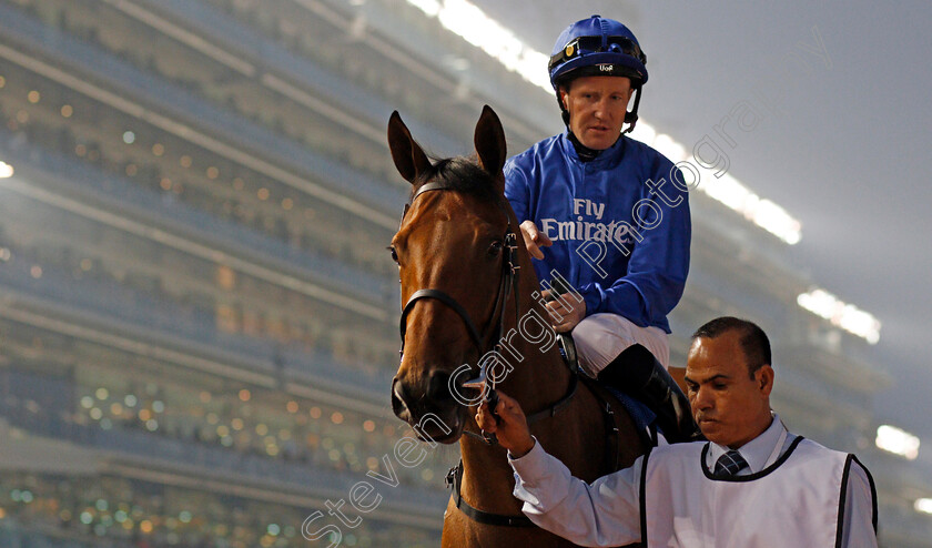 Winter-Lightning-0002 
 WINTER LIGHTNING (Pat Cosgrave) before The UAE 1000 Guineas Meydan 8 Feb 2018 - Pic Steven Cargill / Racingfotos.com