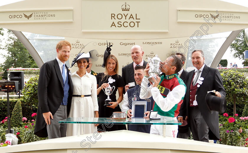 Without-Parole-0021 
 Presentation by the Duke and Duchess of Sussex to Frankie Dettori, John Gosden and John and Tanya Gunther for The St James's Palace Stakes won by WITHOUT PAROLE
Royal Ascot 19 Jun 2018 - Pic Steven Cargill / Racingfotos.com