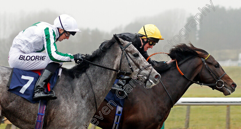 Three-Weeks-0006 
 THREE WEEKS (left, Martin Harley) beats BRIGHAM YOUNG (right) in The 32Red.com EBF Novice Stakes Div1 Lingfield 20 Dec 2017 - Pic Steven Cargill / Racingfotos.com