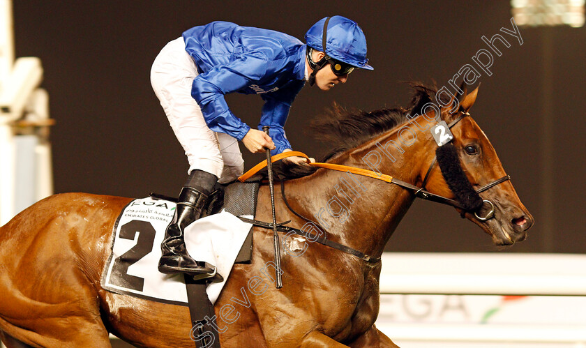 Promising-Run-0008 
 PROMISING RUN (Pat Cosgrave) wins The Cape Verdi Stakes Meydan 25 Jan 2018 - Pic Steven Cargill / Racingfotos.com