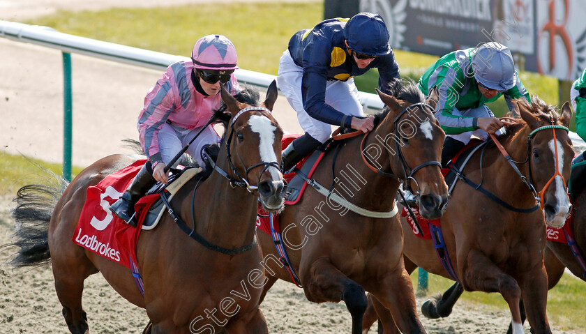 Pholas-0003 
 PHOLAS (left, Hollie Doyle) beats SHIMMERING DAWN (centre) and ARAFI (right) in The Ladbrokes All-Weather Fillies and Mares Championships Conditions Stakes
Lingfield 2 Apr 2021 - Pic Steven Cargill / Racingfotos.com