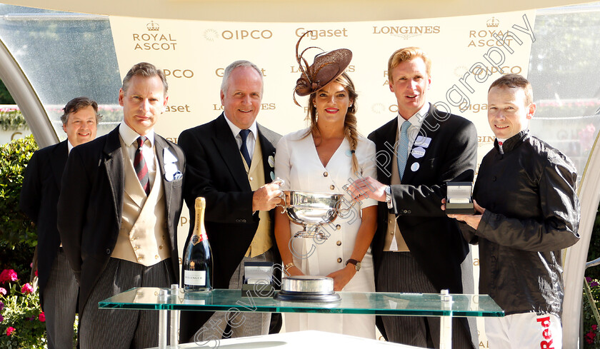 Agrotera-0012 
 Presentation to Bjorn Nielsen, Ed Walker and Jamie Spencer for The Sandringham Stakes won by AGROTERA
Royal Ascot 22 Jun 2018 - Pic Steven Cargill / Racingfotos.com