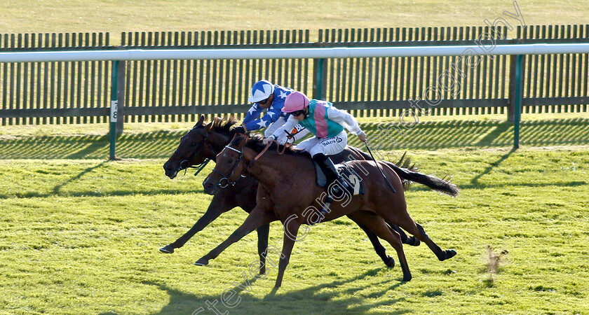 Qabala-0002 
 QABALA (farside, Silvestre De Sousa) beats DESIROUS (nearside) in The Blandford Bloodstock Maiden Fillies Stakes Div2
Newmarket 29 Sep 2018 - Pic Steven Cargill / Racingfotos.com