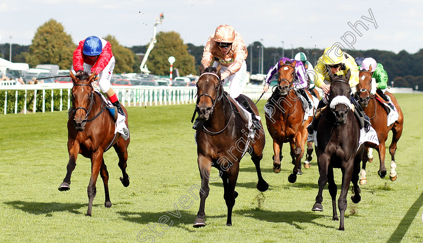 God-Given-0002 
 GOD GIVEN (centre, Jamie Spencer) beats PILASTER (left) and HORSEPLAY (right) in The DFS Park Hill Stakes
Doncaster 13 Sep 2018 - Pic Steven Cargill / Racingfotos.com