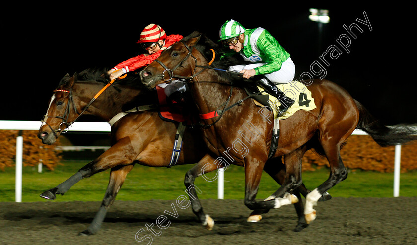 Exceeding-Power-0002 
 EXCEEDING POWER (left, George Wood) beats LANDUE (right) in The 32Red.com Handicap
Kempton 21 Nov 2018 - Pic Steven Cargill / Racingfotos.com