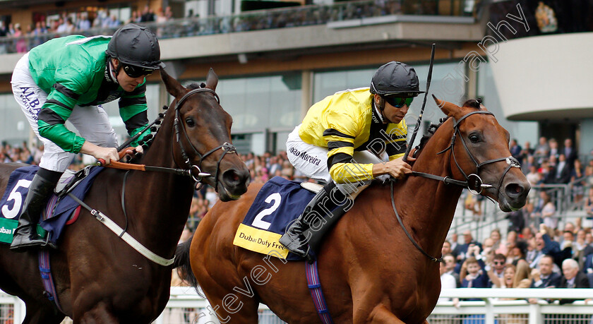 Berkshire-Blue-0006 
 BERKSHIRE BLUE (right, Joao Moreira) beats BLUE LAUREATE (left) in The Dubai Duty Free Shergar Cup Classic
Ascot 11 Aug 2018 - Pic Steven Cargill / Racingfotos.com