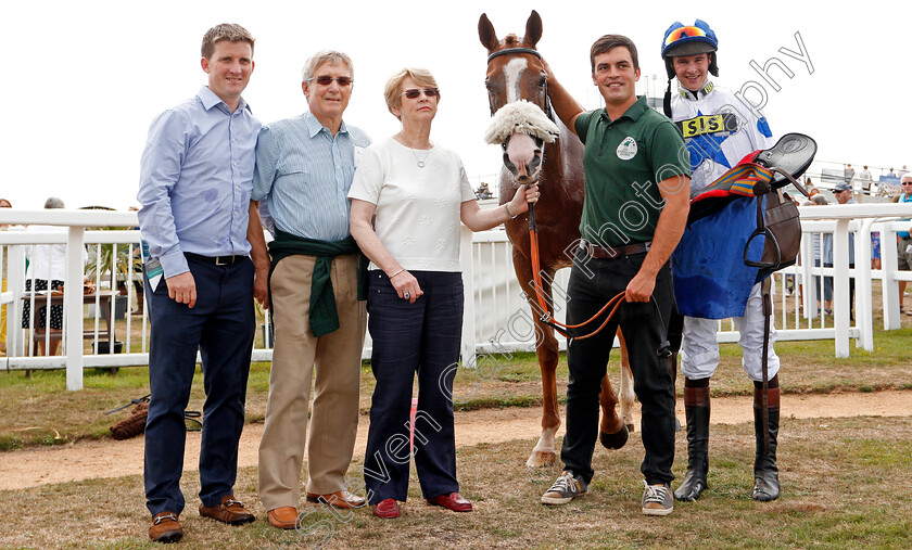 Magical-Thomas-0009 
 MAGICAL THOMAS (Brendan Powell) with trainer Neil Mulholland (left) after The Lady Brenda Cook Memorial Handicap Hurdle
Les Landes Jersey 26 Aug 2019 - Pic Steven Cargill / Racingfotos.com