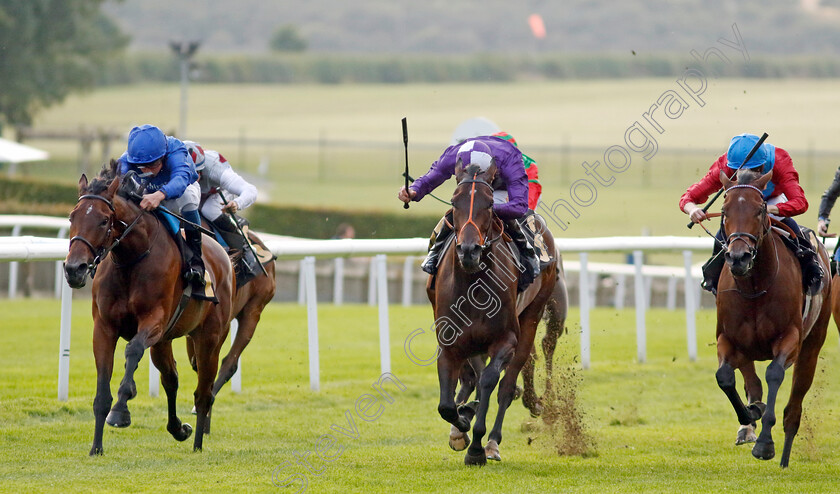 Whispering-Words-0004 
 WHISPERING WORDS (left, William Buick) beats PURPLE LOVE (centre) and DOOM (right) in The Visit racingtv.com Fillies Novice Stakes
Newmarket 4 Aug 2023 - Pic Steven Cargill / Racingfotos.com