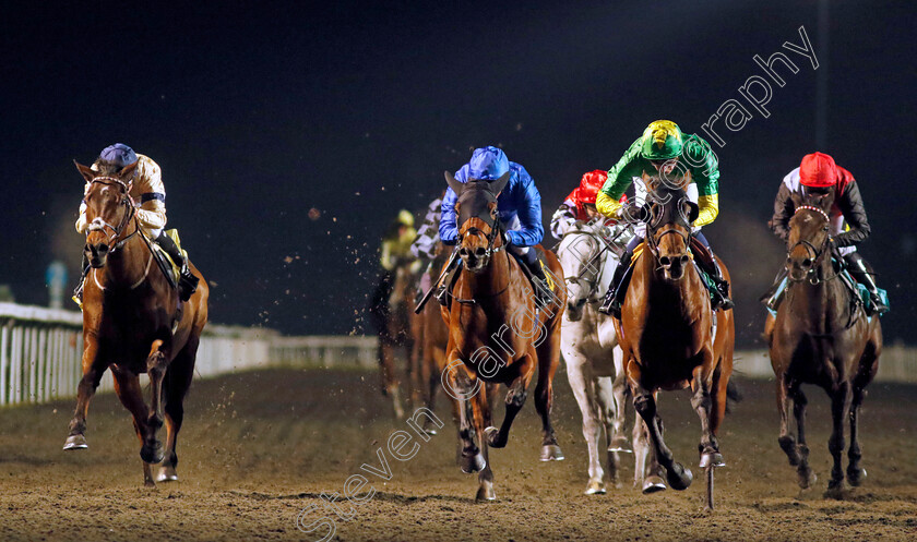 Grey s-Monument-0002 
 GREY'S MONUMENT (right, Hector Crouch) beats TEMPUS (left) and MAJESTIC PRIDE (centre) in The Irish Stallion Farms EBF Hyde Stakes
Kempton 6 Dec 2023 - Pic Steven Cargill / Racingfotos.com