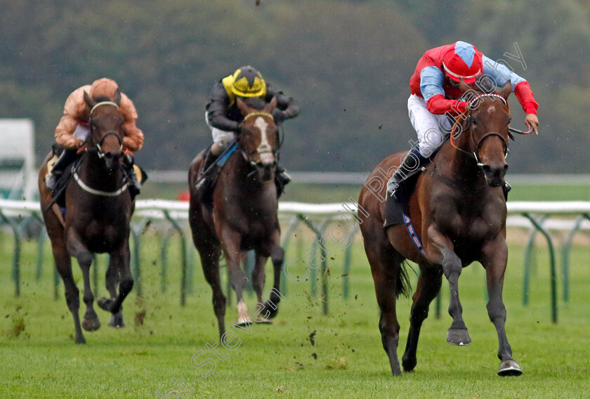 Divine-Comedy-0010 
 DIVINE COMEDY (Kaiya Fraser) wins The Trustatrader Fully Vetted Tradespeople Fillies Handicap
Nottingham 11 Oct 2023 - Pic Steven Cargill / Racingfotos.com