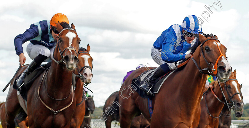 Tabarrak-0004 
 TABARRAK (right, Jim Crowley) beats ACCIDENTAL AGENT (left) in The Dubai Duty Free Tennis Championships Cup Stakes Newbury 22 Sep 2017 - Pic Steven Cargill / Racingfotos.com