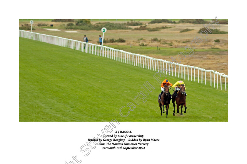 X-J-Rascal-0004xx 
 X J RASCAL (right, Ryan Moore) beats STAR PLAYER (left) in the Moulton Nurseries Nursery
Yarmouth 14 Sep 2022 - Pic Steven Cargill / Racingfotos.com