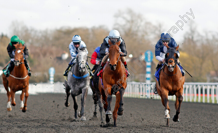 Biggles-0004 
 BIGGLES (centre, Robbie Downey) beats CRANTOCK BAY (right) in The Ladbrokes Committed To Safer Gambling Novice Stakes
Kempton 27 Mar 2021 - Pic Steven Cargill / Racingfotos.com